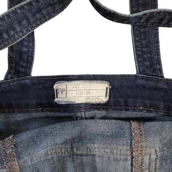 Free People Blue Washed Skinny Cotton Blend Denim Overall Size 24 - Picture 4 of 5